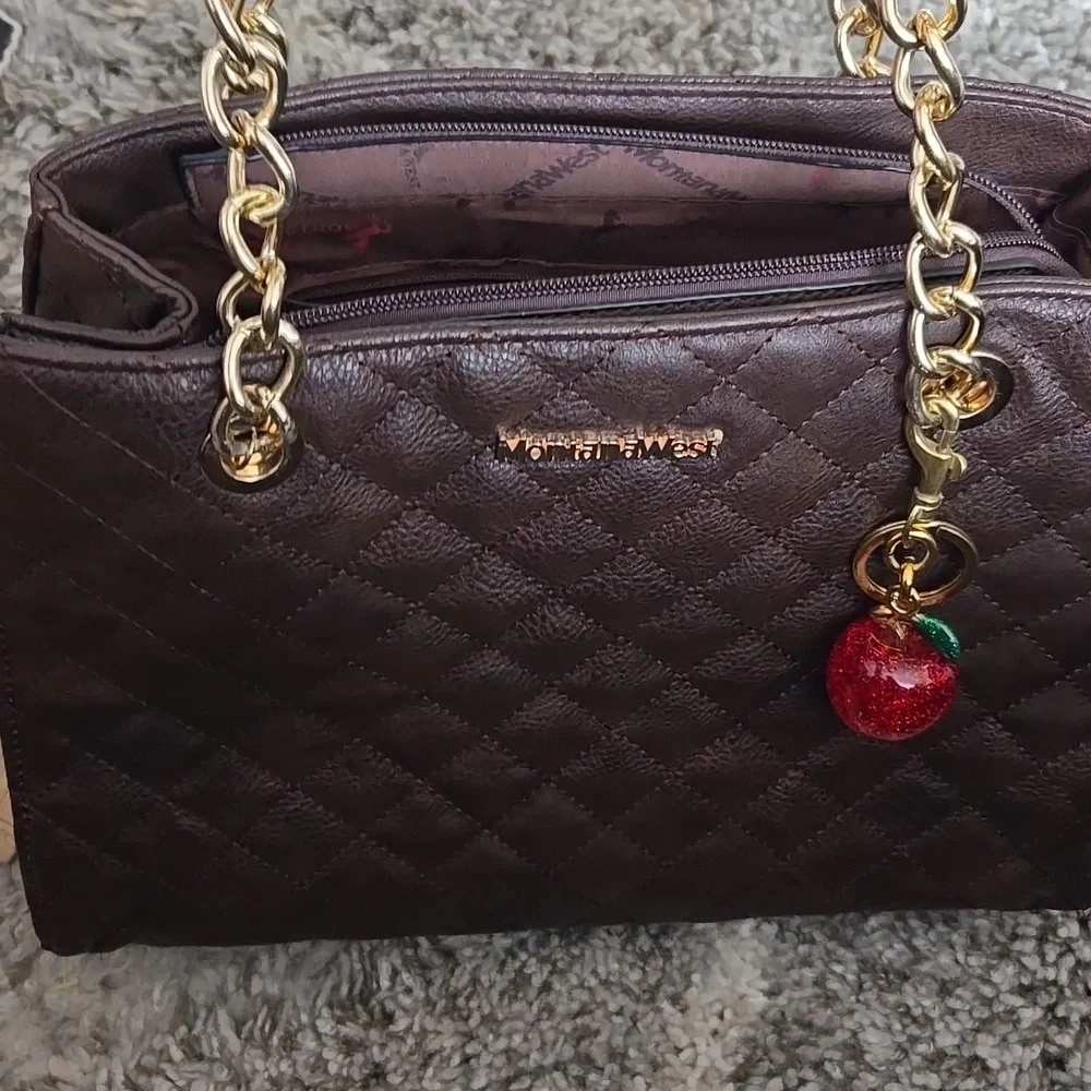 Montana West Quilted Brown and Gold Shoulder Bag